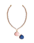 Native Essentials LUZ • Choker Pearl Necklace with Pendant 40cm |15.5" + 4cm | 1.5" stone pendant / AA grade Freshwater Pearls / Pink Quartz + Blue Aventurine