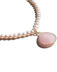 Native Essentials LUZ • Choker Pearl Necklace with Pendant 40cm |15.5" + 4cm | 1.5" stone pendant / AA grade Freshwater Pearls / Pink Quartz + Blue Aventurine