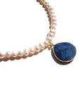 Native Essentials LUZ • Choker Pearl Necklace with Pendant 40cm |15.5" + 4cm | 1.5" stone pendant / AA grade Freshwater Pearls / Pink Quartz + Blue Aventurine