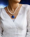 Native Essentials LUZ • Choker Pearl Necklace with Pendants 40cm |15.5" + 4cm | 1.5" stone pendant / AA grade Freshwater Pearls / Pink Quartz + Blue Aventurine