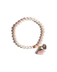 Native Essentials TAJ • Pearl Bracelet with Charms 17 cm | 7'' (approx) / AA grade Freshwater Pearls / Pink Quartz + Gold-Plated Silver 925
