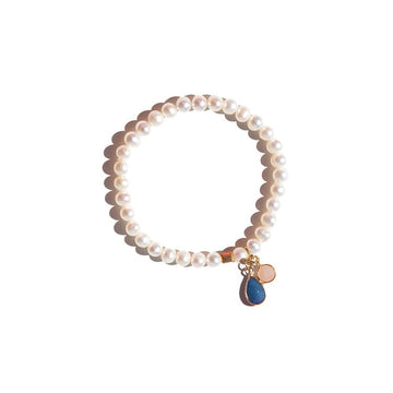 Native Essentials DAO • Pearl Bracelet with Pendants 17 cm | 7'' (approx) / AA grade Freshwater Pearls / Pink Quartz + Blue Aventurine